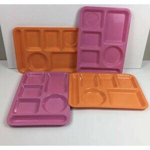 Vintage Pink & Orange Melamine Cafeteria Trays Set Of 4 Divided Compartments BBQ